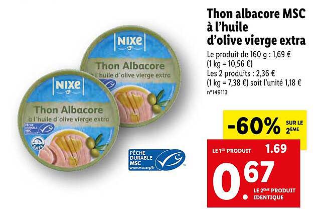 Thon Albacore Msc à L'huile D'olive Vierge Extra Nixe