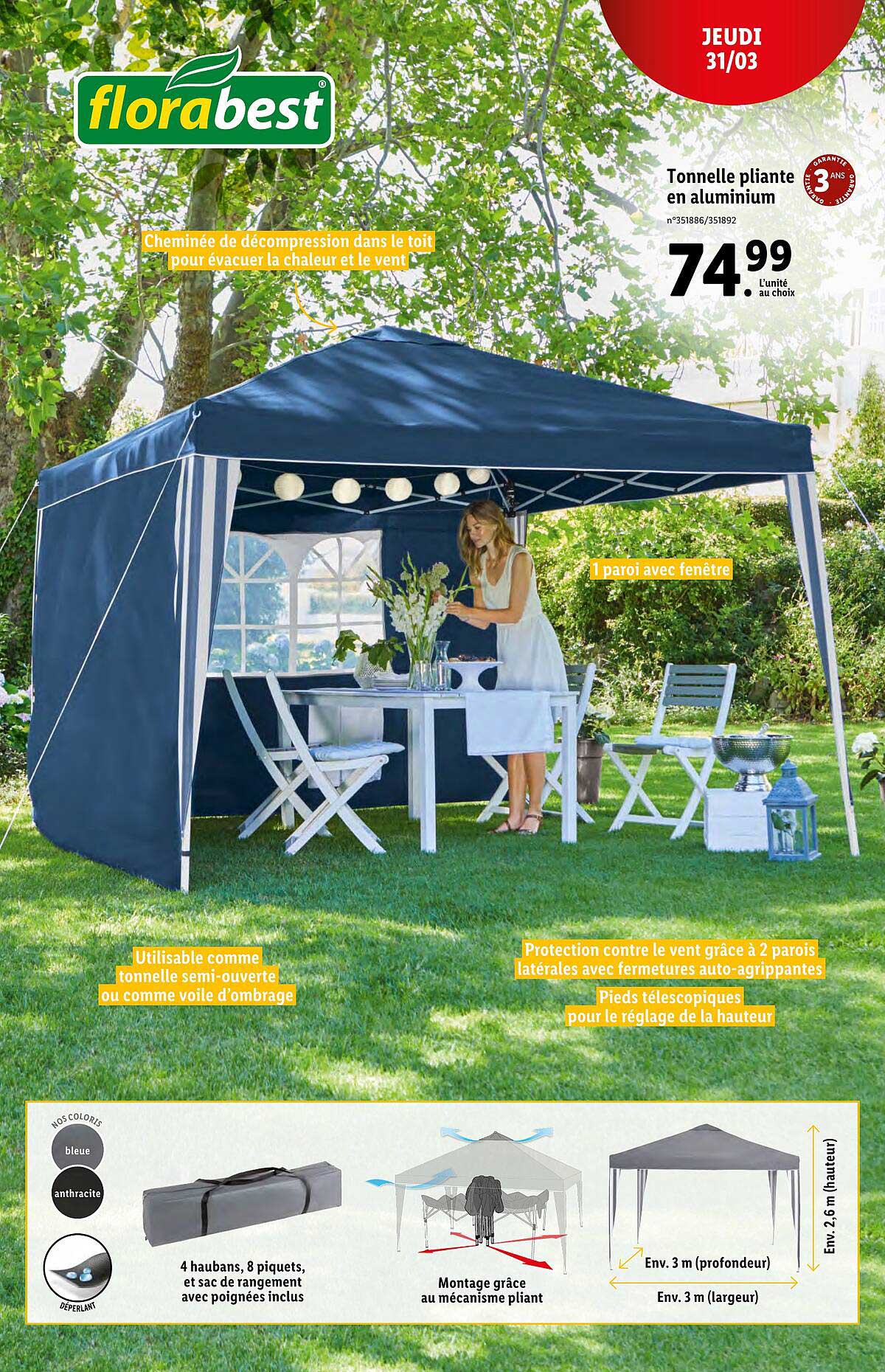 tonnelle pliante en aluminium florabest