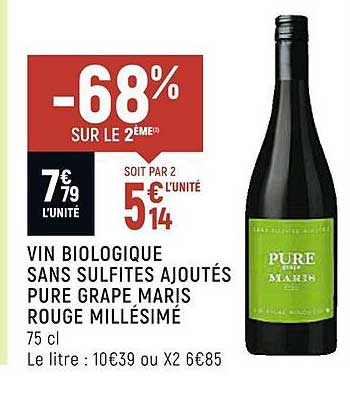 vin biologique sans sulfites ajoutés pure grape maris rouge millésimé