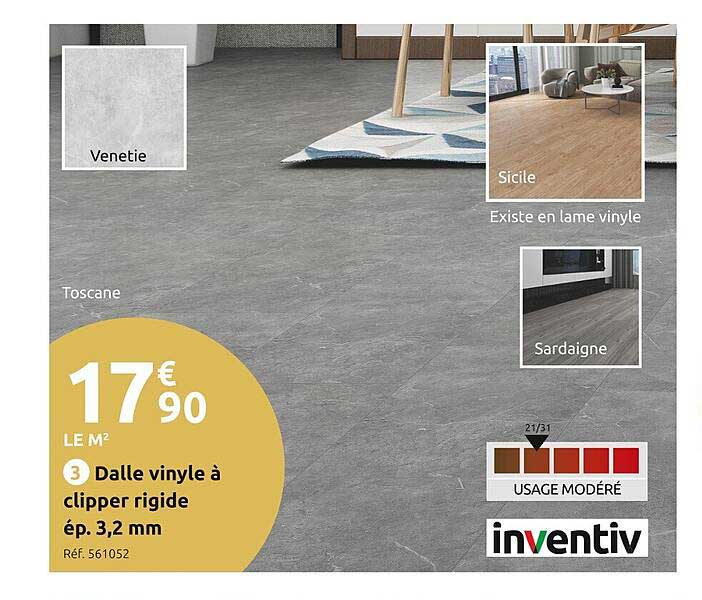 dalle vinyle à clipper rigide ép. 3,2 mm inventiv