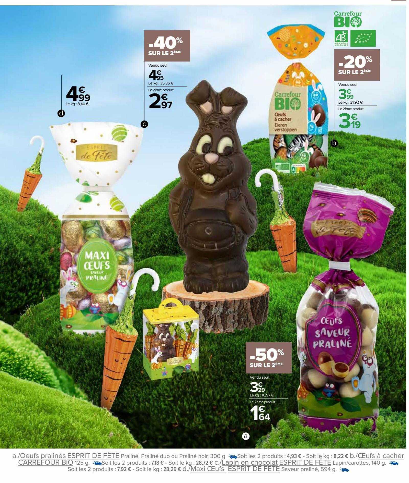 œufs pralinés esprit de fête, œufs à cacher carrefour bio, lapin en chocolat esprit de fête, œufs esprit de fête