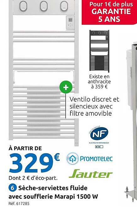 sèche-serviettes fluide avec soufflerie marapi 1500 w sauter
