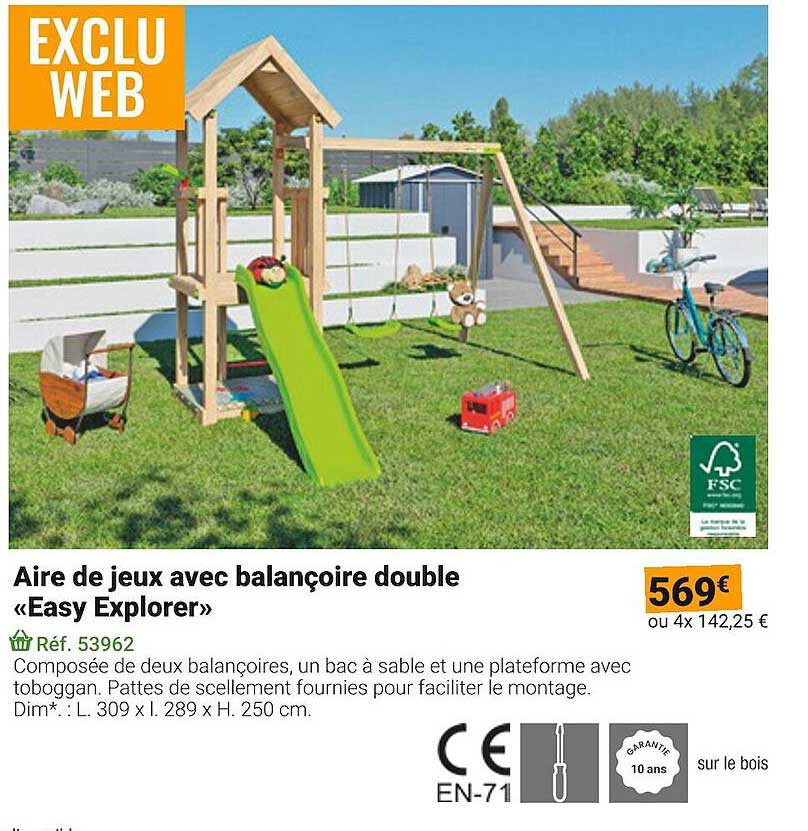 aire de jeux avec balançoire double «easy explorer»