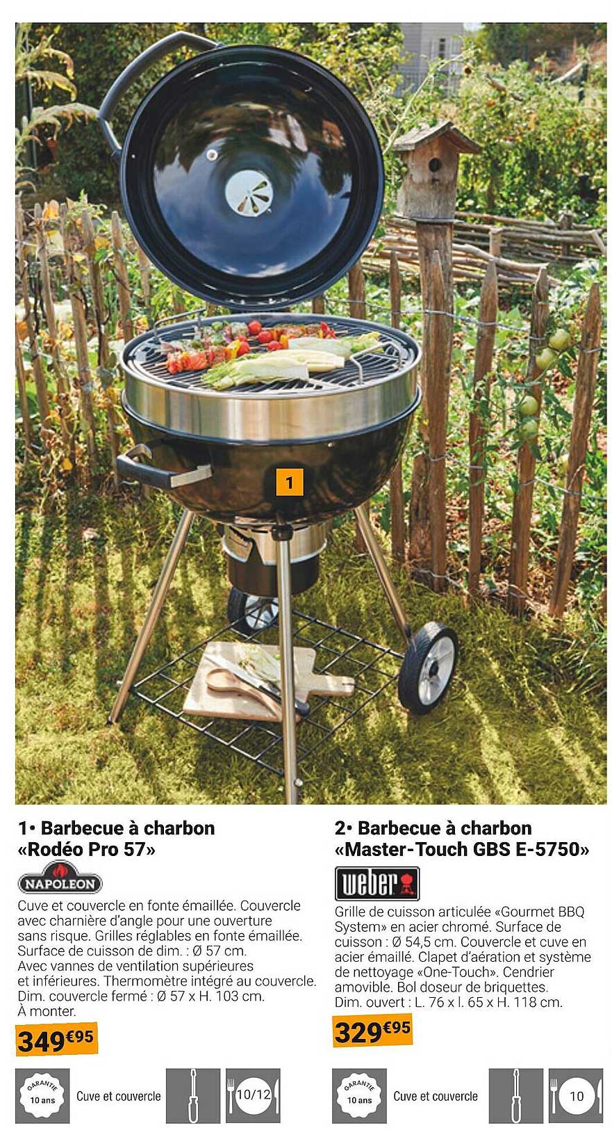 barbecue à charbon «rodéo pro 57» napoleon, barbecue à charbon «master-touch gbs e-5750» weber