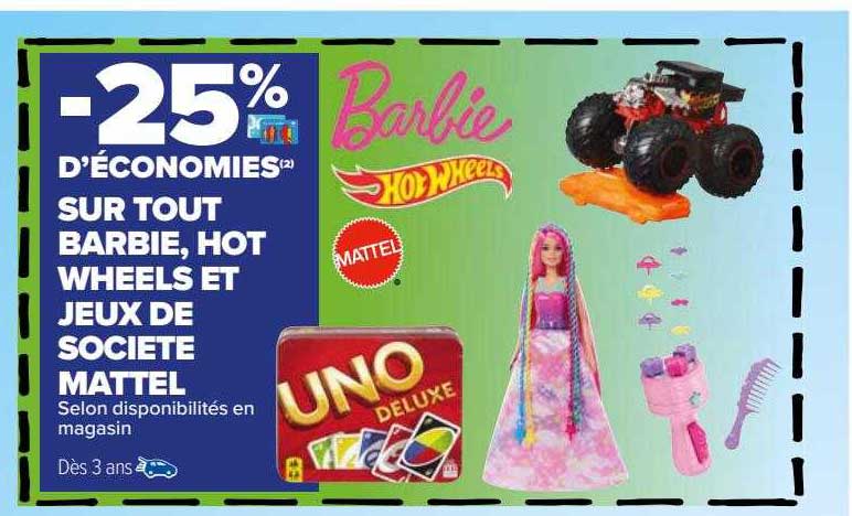 barbie, hot wheels et jeux de société mattel