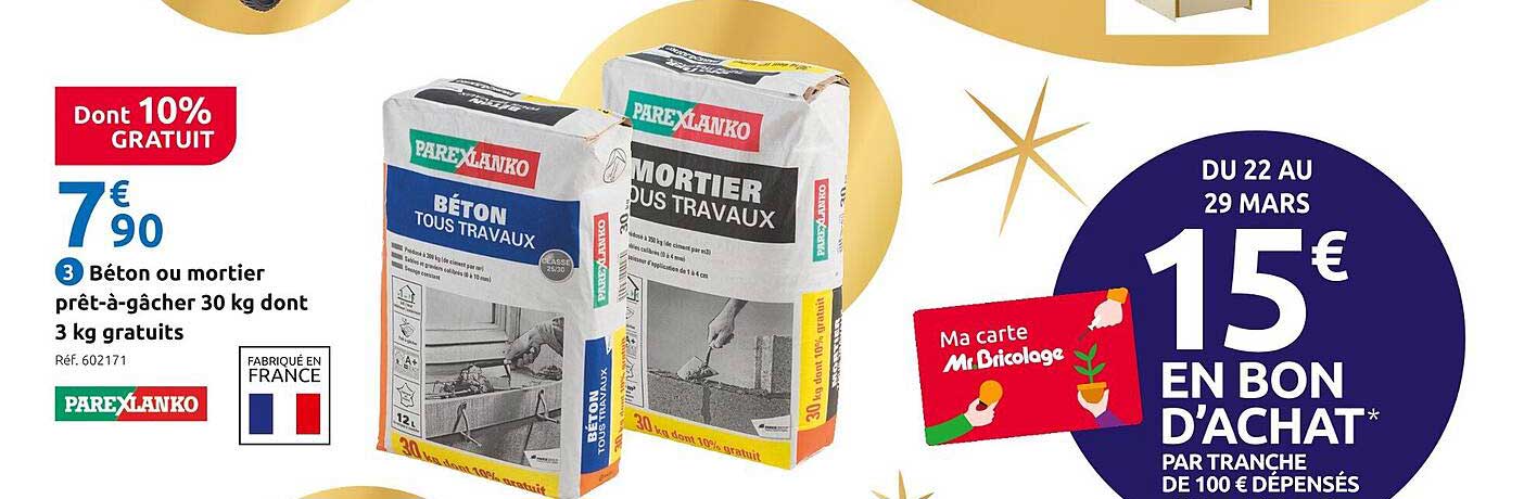 béton ou mortier prêt-à-gâcher 30 kg dont 3 kg gratuits parexlanko