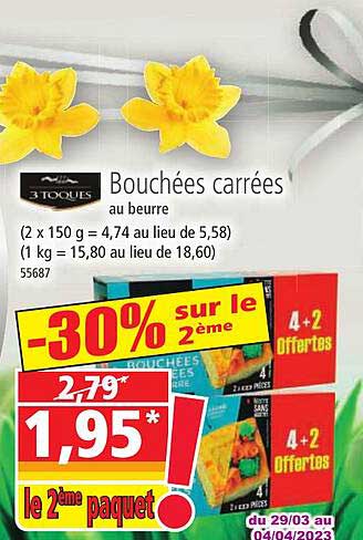 bouchées carrées au beurre 3toques