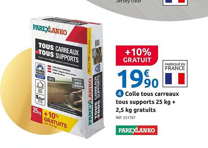 colle tous carreaux tous supports 25 kg + 2,5 kg gratuits parexlanko