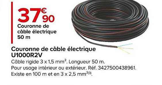 couronne de câble électrique 50 m u1000r2v