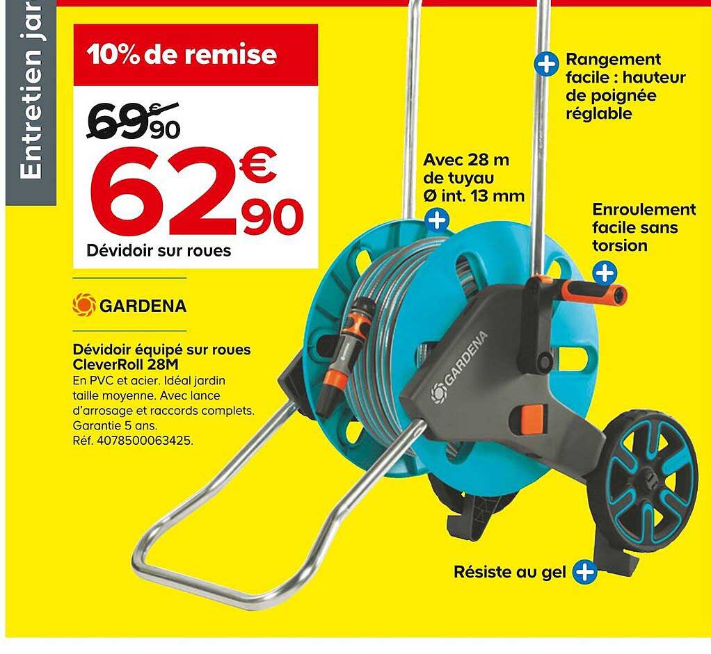 dévidoir équipé sur roues clever roll 28m gardena
