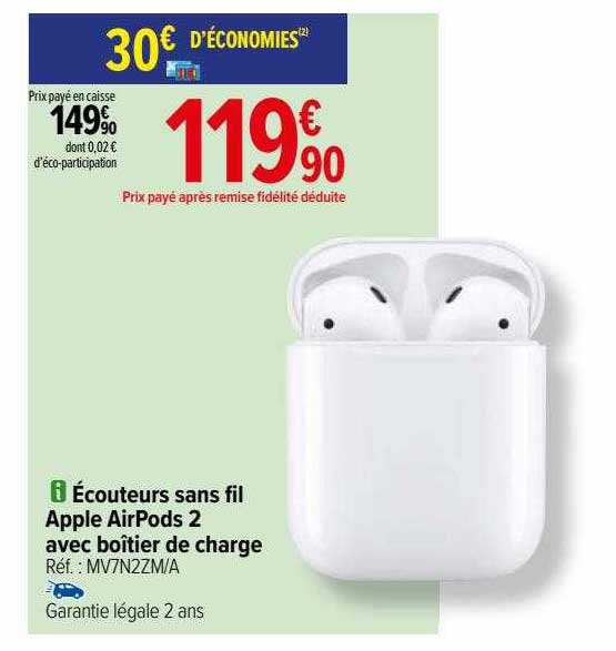 écouteurs sans fil apple airpods 2 avec boîtier de charge