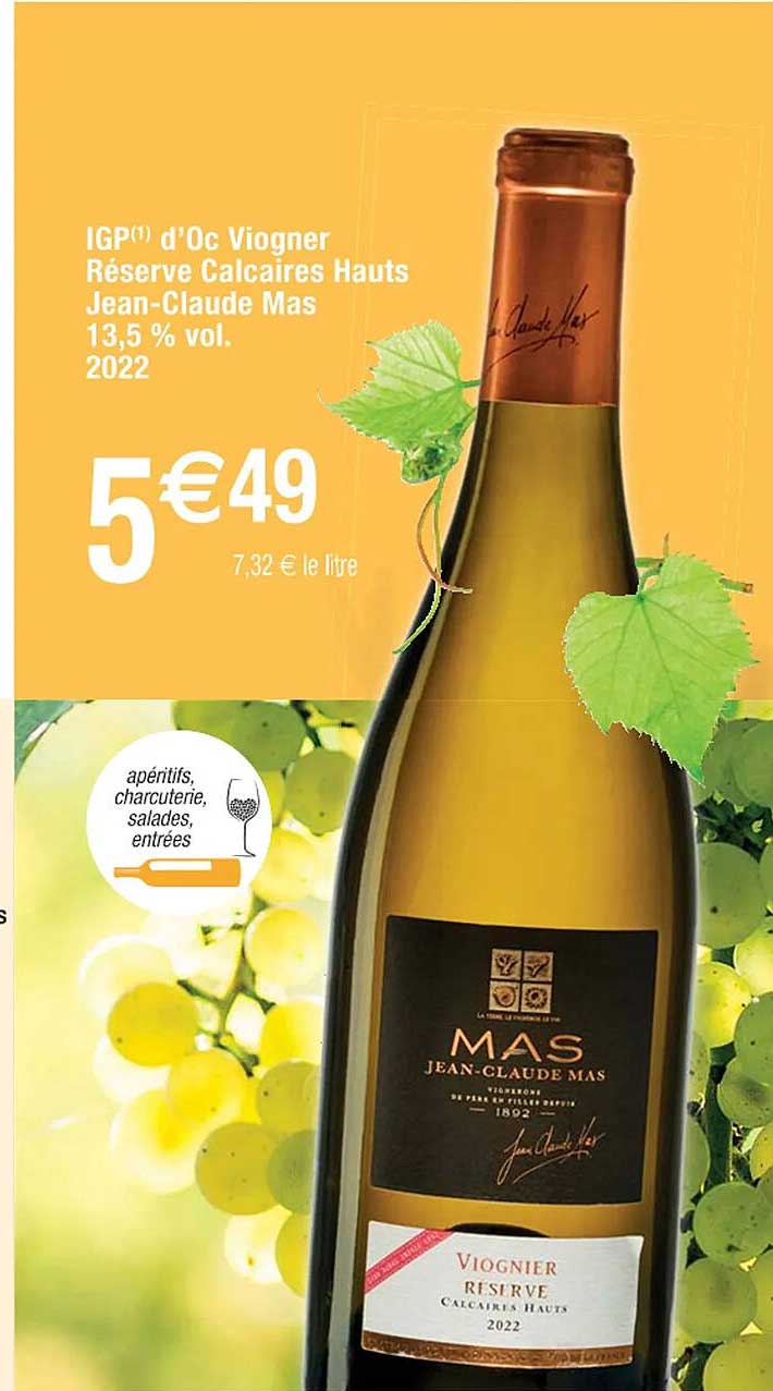 igp d'oc viogner réserve calcaires hauts jean-claude mas 13,5% vol. 2022