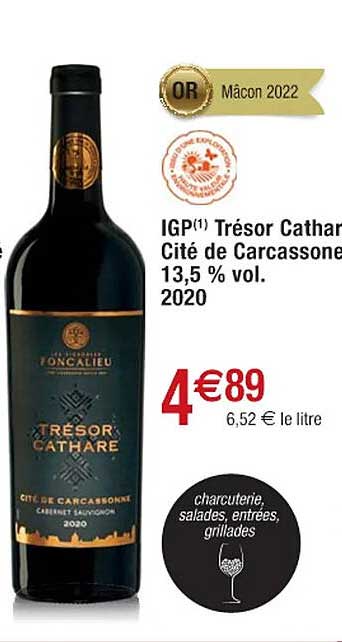 igp trésor cathare cité de carcassonne 13,5% vol. 2020