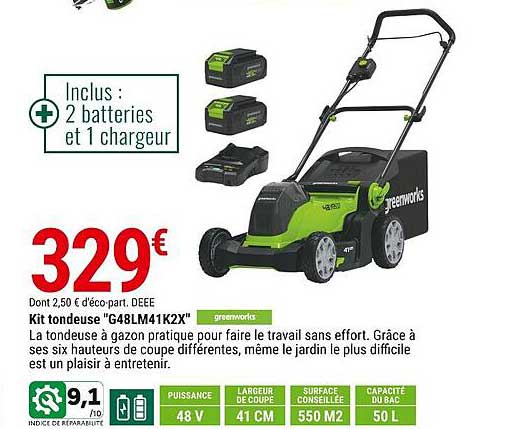 Kit Tondeuse "g48lm41k2x" Greenworks