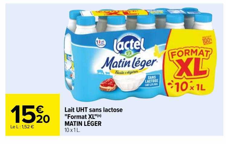 lait uht sans lactose "format xl" matin léger