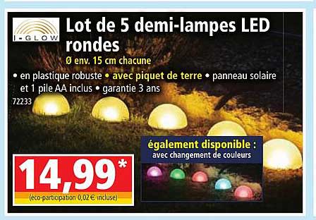 lot de 5 demi-lampes led rondes i-glow