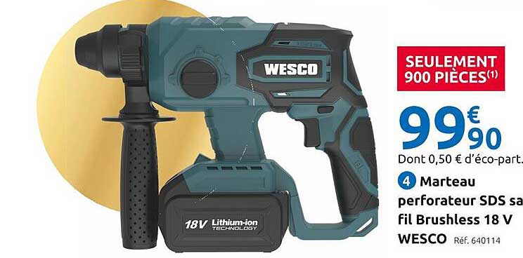 marteau perforateur sds sans fil brushless 18v wesco