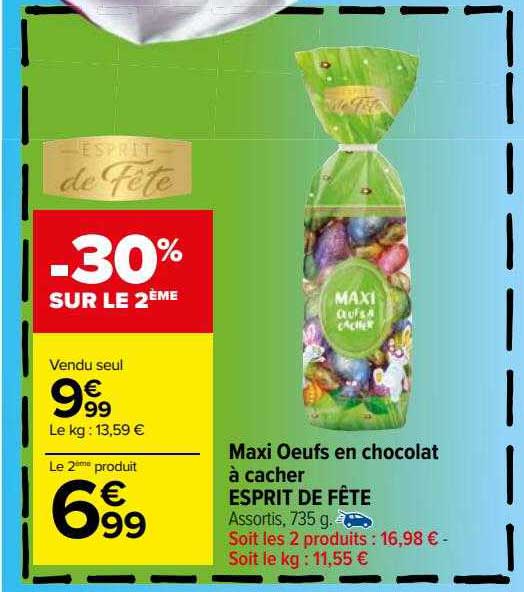 maxi oeufs en chocolat à cacher esprit de fête -30% sur le 2ème