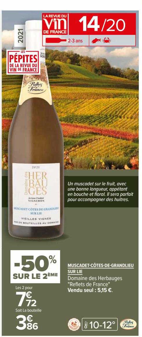 muscadet-côtes-de-grandlieu sur lie domaine des herbauges "reflets de france"'