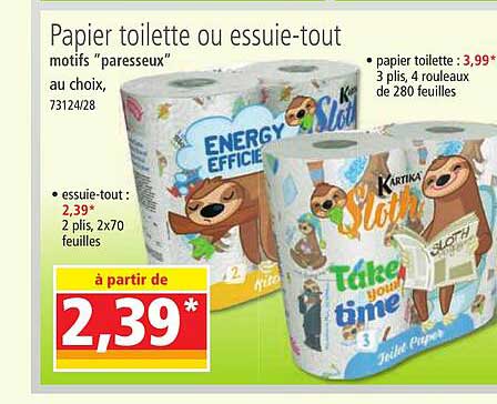 papier toilette ou essuie-tout motifs "paresseux"