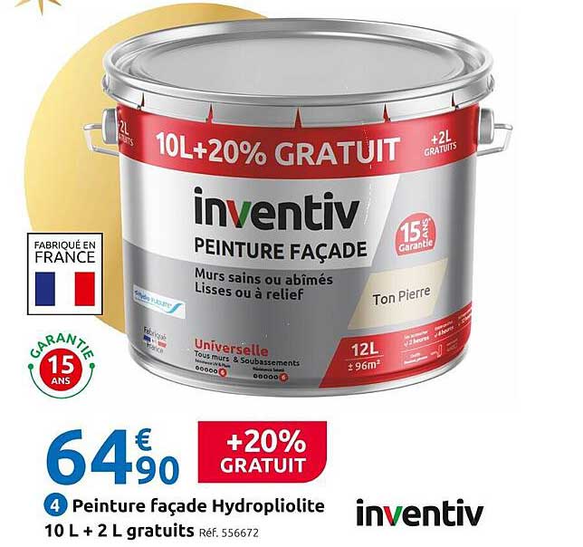 peinture façade hydropliolite 10l + 2l gratuits inventiv