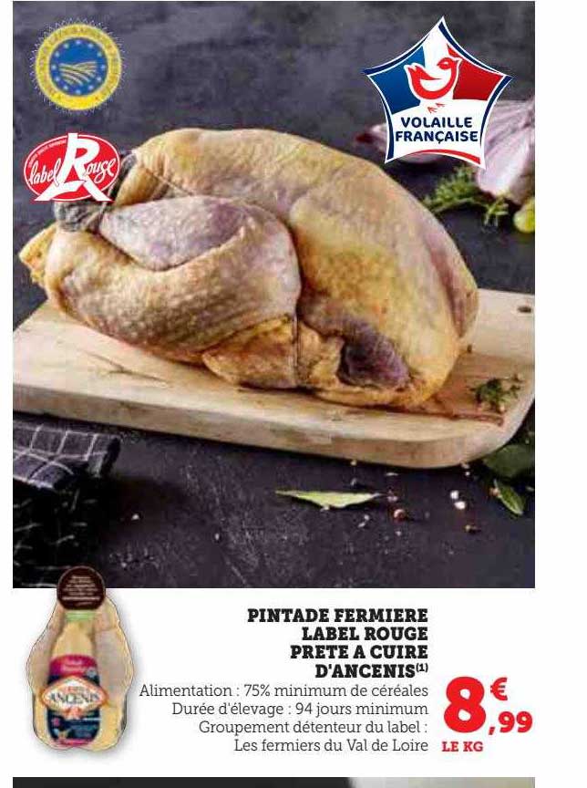 pintade fermière label rouge prête à cuire d'ancenis
