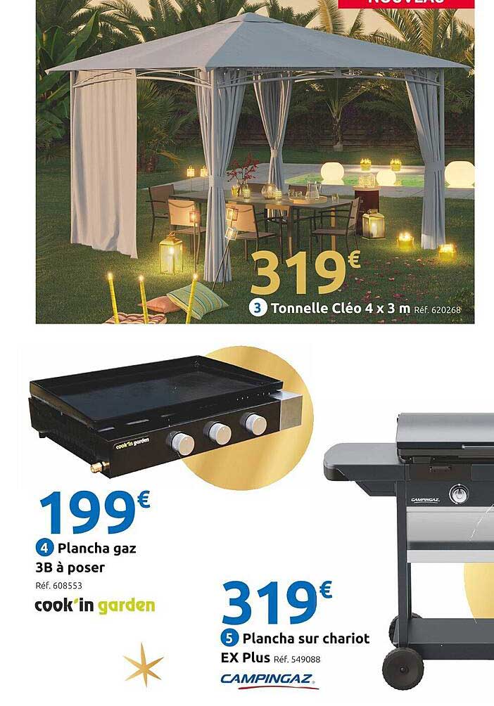 plancha gaz 3b à poser cook'in garden, plancha sur chariot ex plus campingaz
