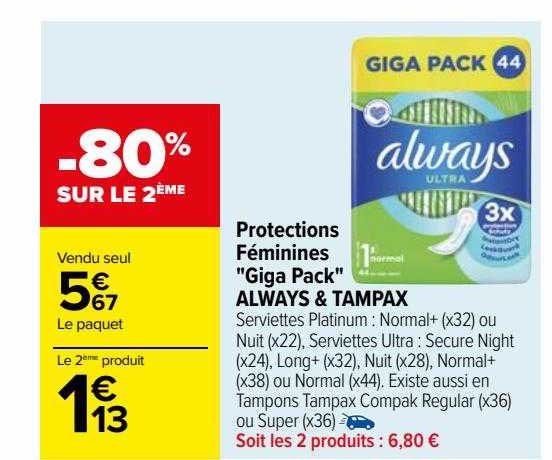 protections féminines "giga pack" always & tampax