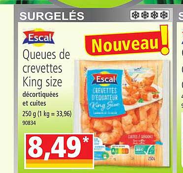 queues de crevettes king size décortiquées et cuties escal