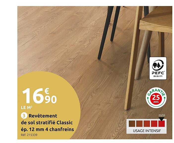revêtement de sol stratifié classic ép. 12 mm 4 chanfreins