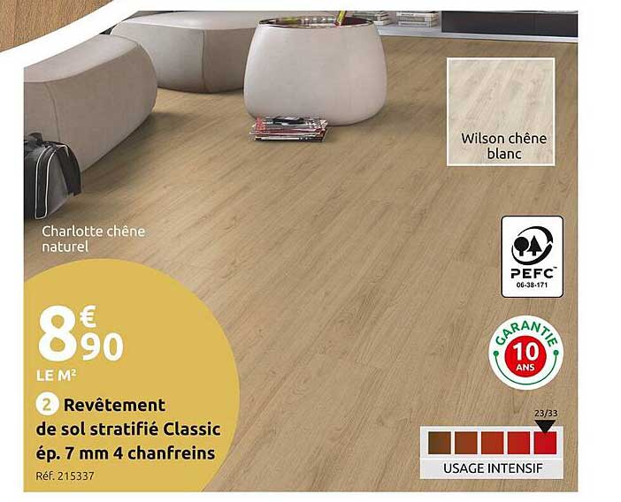 revêtement de sol stratifié classic ép. 7 mm 4 chanfreins
