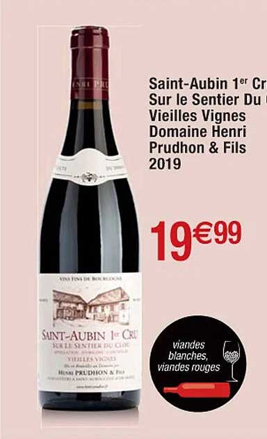 Saint-aubin 1er Cru Sur Le Sentier Du Vieilles Vignes Domaine Henri Prudhon & Fils 2019