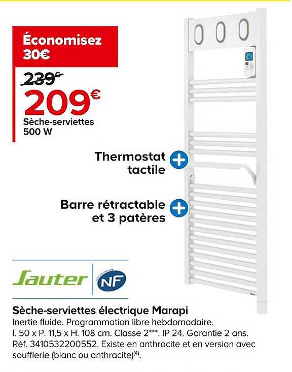 Sèche-serviettes 500w électrique Marapi Sauter