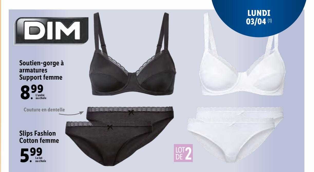 soutien-gorge à armatures support femme dim, slips fashion cotton femme dim