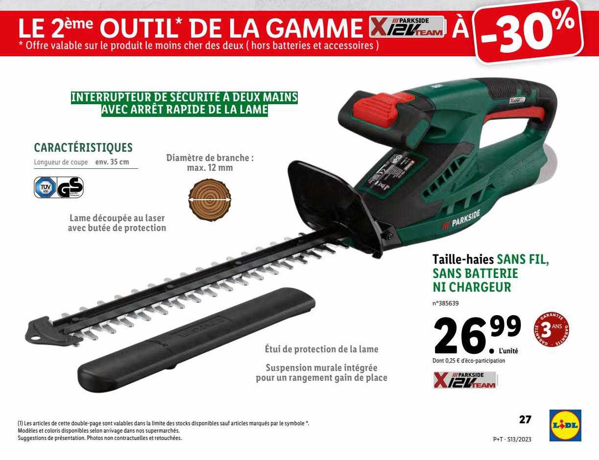 taille-haies sans fil, sans batterie ni chargeur parkside