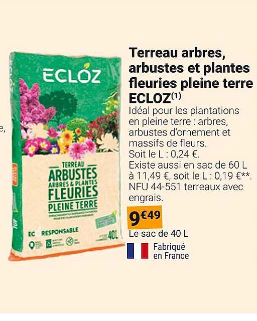 terreau arbres, arbustes et plantes fleuries pleine terre ecloz