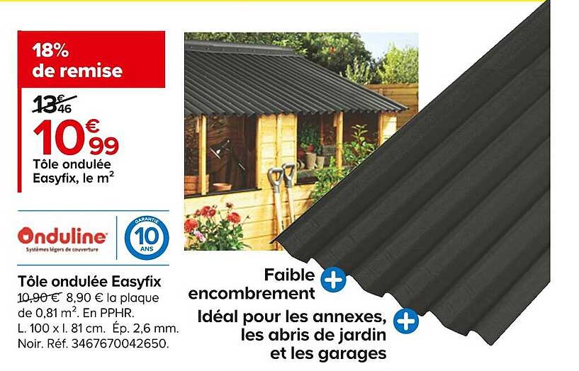 tôle ondulée easyfix, le m² onduline
