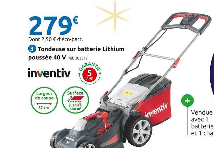 tondeuse sur batterie lithium poussée 40v inventiv