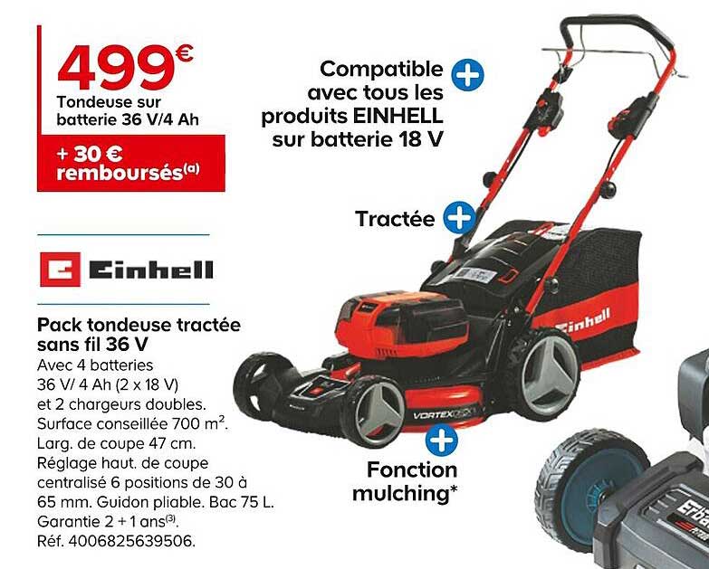 Tondeuse Tractée Sur Batterie  Sans Fil 36v Einhell