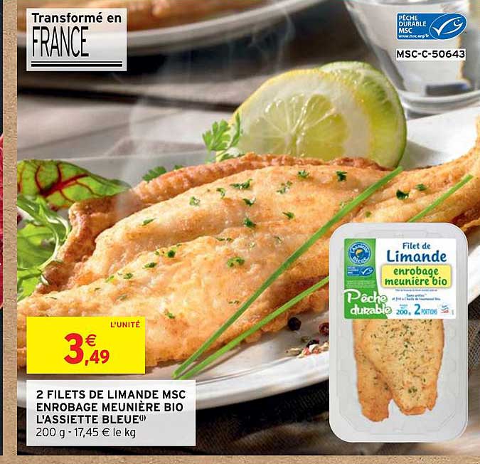2 filets de limande mssc enrobage meunière bio l'assiette bleue