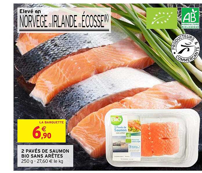 2 pavés de saumon bio sans arêtes