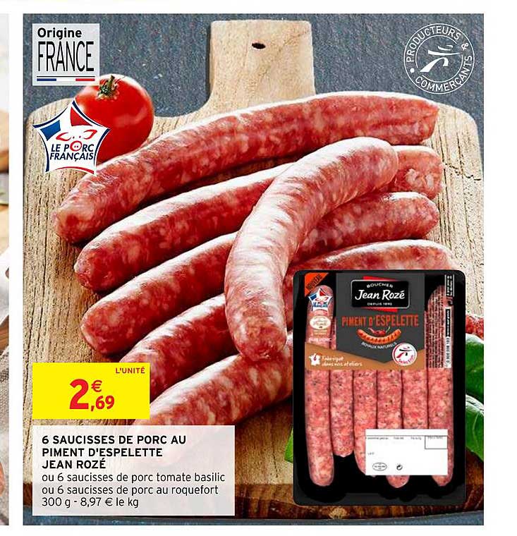 6 Saucisses De Porc Au Piment D'espelette Jean Rozé