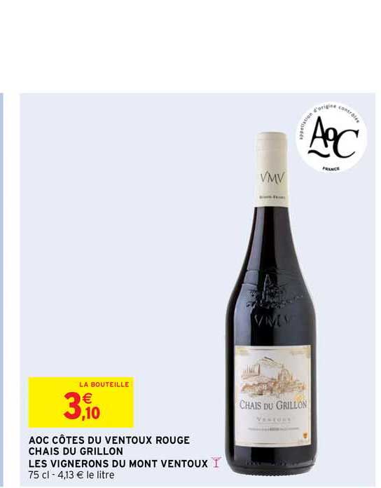 aoc côtes du ventoux rouge chais du grillon les vignerons du mont ventoux