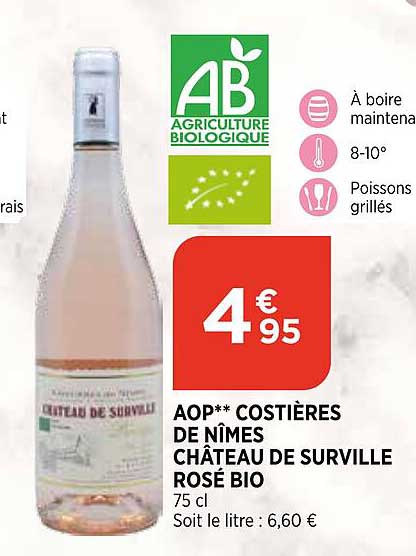 aop costières de nîmes château de surville rosé bio