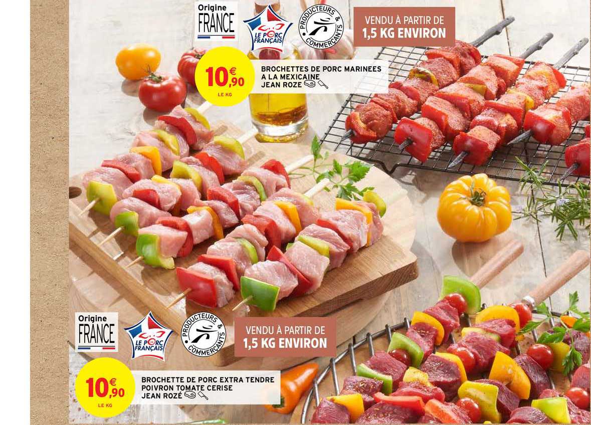 brochette de porc extra tendre poivron tomate cerise jean rozé