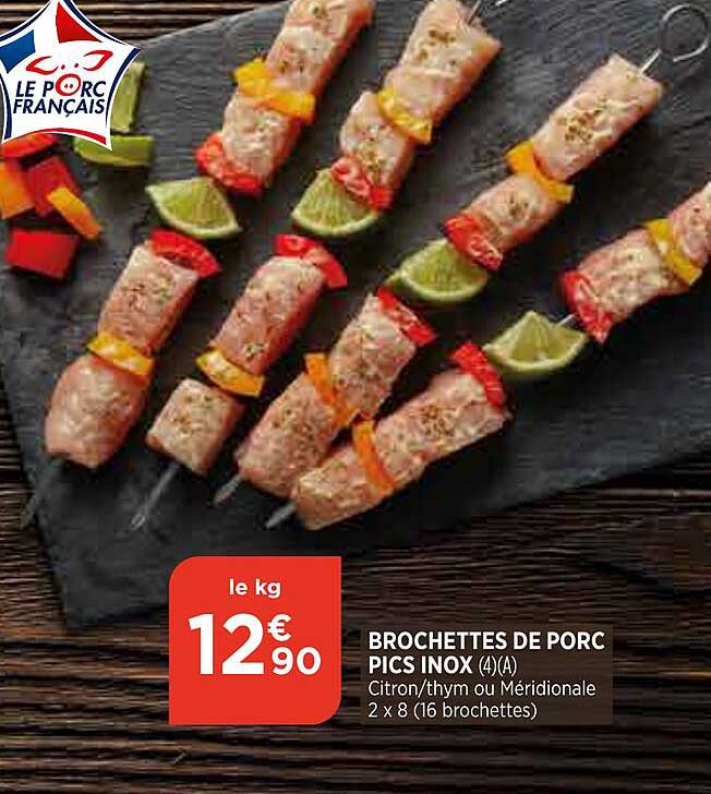 brochettes de porc pics inox