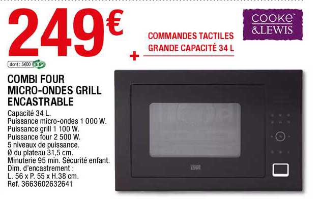 combi four micro-ondes grill encastrable cooke & lewis
