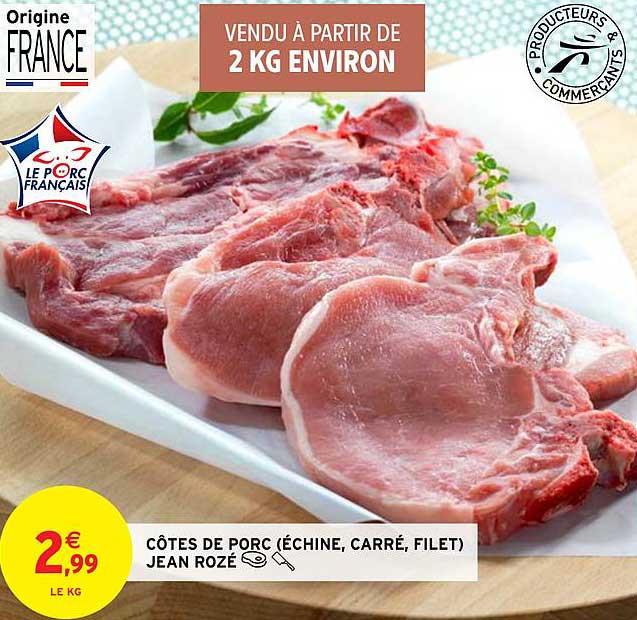 côtes de porc (échine, carré, filet) jean rozé