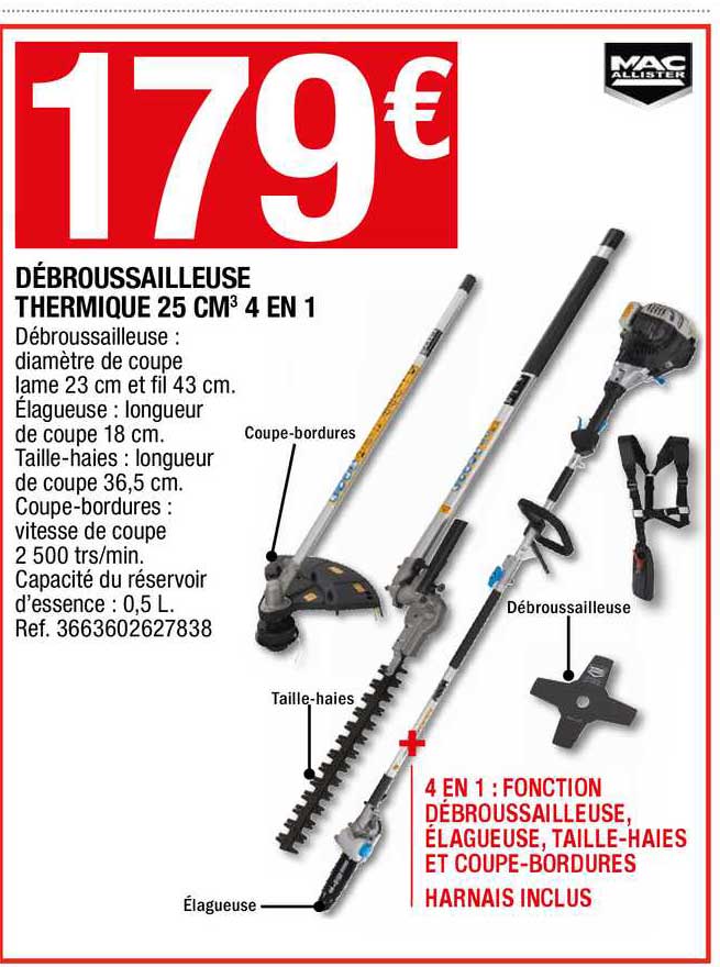 débroussailleuse thermique 25 cm3 4 en 1