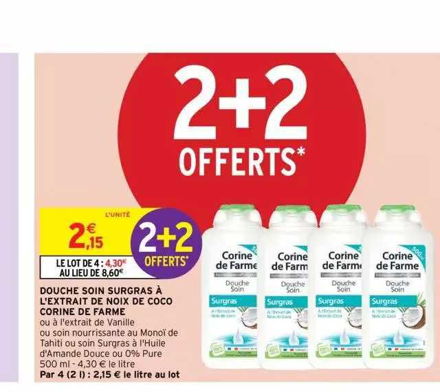 douche soin surgras à l'extrait de noix de coco corine de farme